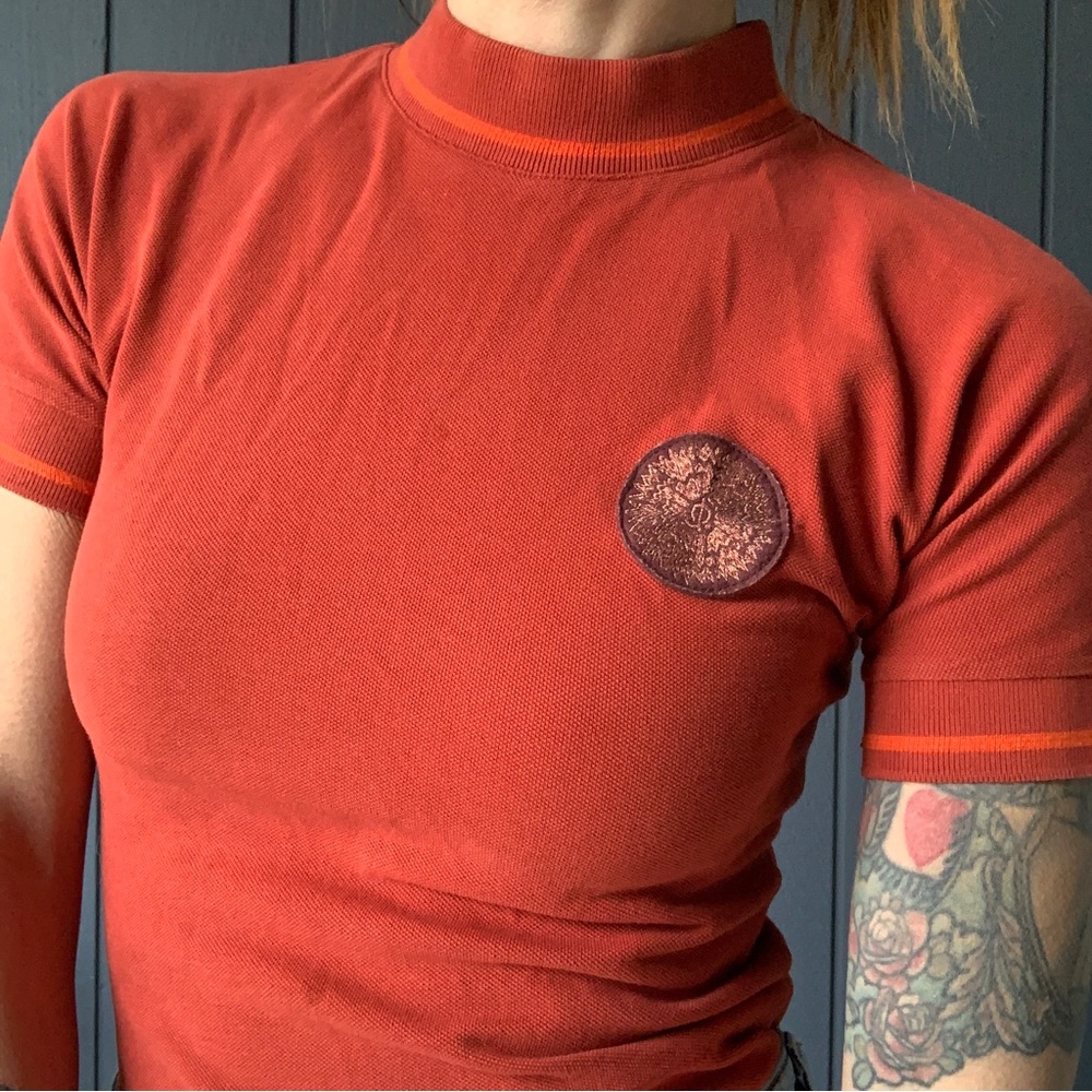 Orange El Cabello high neck polo top Sz M